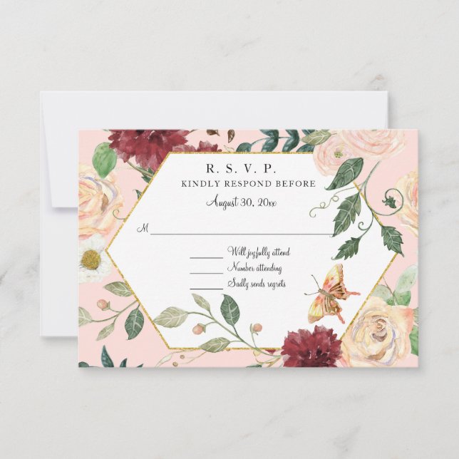 Blush Floral Moderne Élégant Rustique RSVP (Devant)