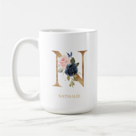 Blush Floral Monogram Letter "N" Personalisiert Kaffeetasse