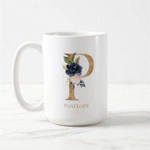 Blush Floral Monogram Letter "P" Personalisiert Kaffeetasse