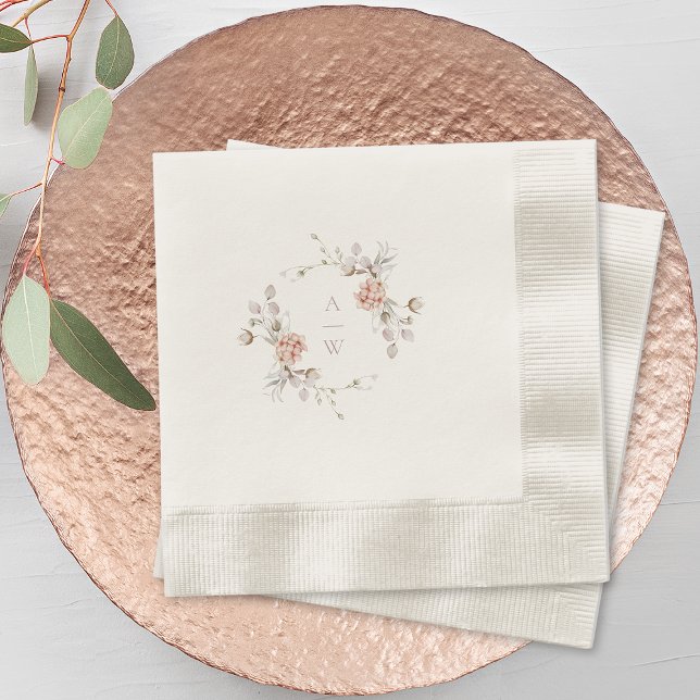 Blush Floral Monogram Wedding Napkins Serviette (Von Creator hochgeladen)