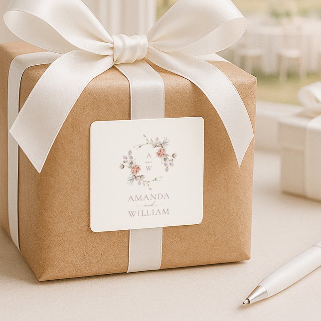 Blush Floral Monogram Wedding Sticker  (Von Creator hochgeladen)