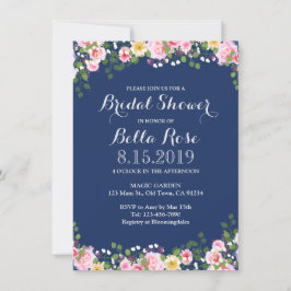 Blush Floral Navy Blue Brautparty Einladung