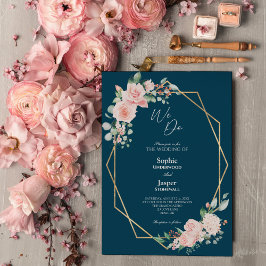 Blush Floral Navy Einfach wir Hochzeit Einladung