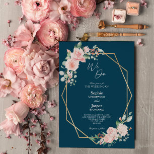 Blush Floral Navy Einfach wir Hochzeit Einladung