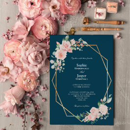 Blush Floral Navy Einladung zum Hochzeitsfeiern