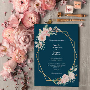 Blush Floral Navy Einladung zum Hochzeitsfeiern