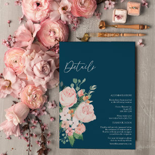 Blush Floral Navy Hochzeitskarte Begleitkarte