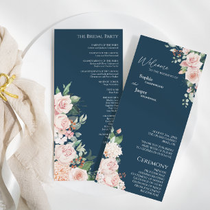 Blush Floral Navy Hochzeitsprogramm Programm
