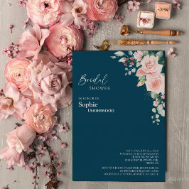 Blush Floral Navy Hochzeitssemble Brautparty Einladung