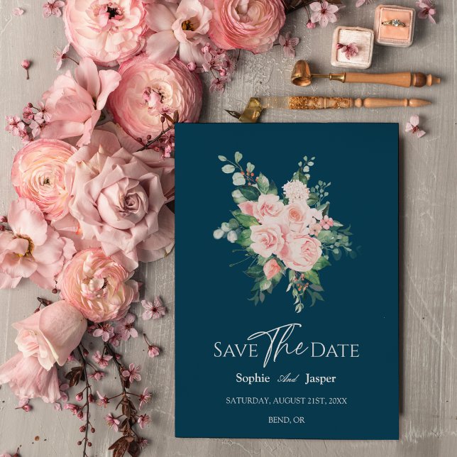 Blush Floral Navy Mariage Enregistrer La Carte Dat (Créateur téléchargé)