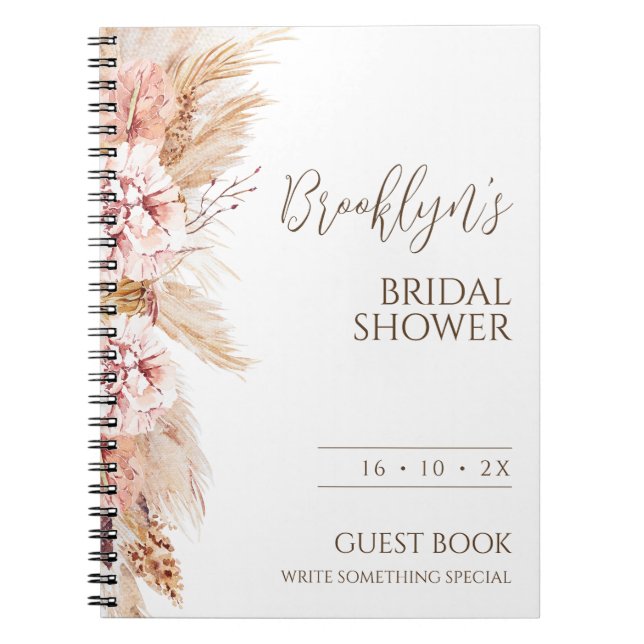 Blush Floral Pampas Brautparty Guest Notebook Notizblock (Vorderseite)