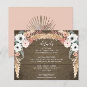 Blush Floral Pampas Gras Rustikale Hochzeitsdetail Einladung