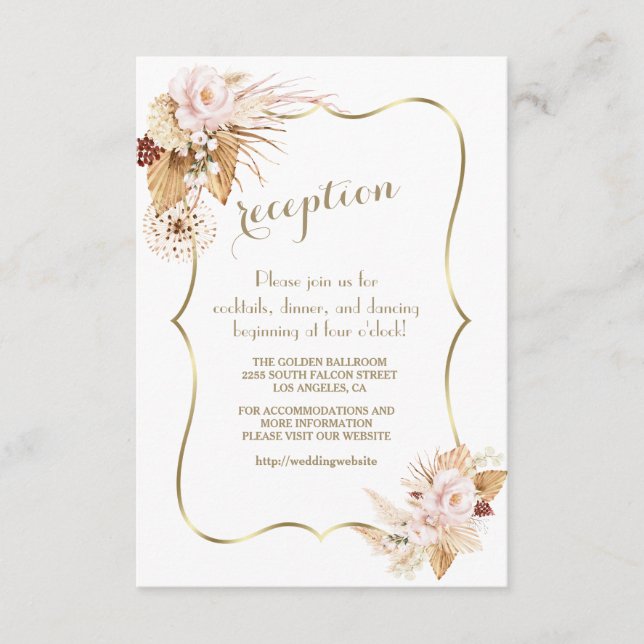 Blush Floral Pampas Grass Gold Hochzeitsdetails Begleitkarte (Vorderseite)