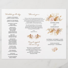 Blush Floral Pampas Grass Tri+Fold Hochzeitsprogra Flyer