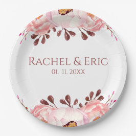 Blush Floral Paper Plate mit Individuellen Namen Pappteller