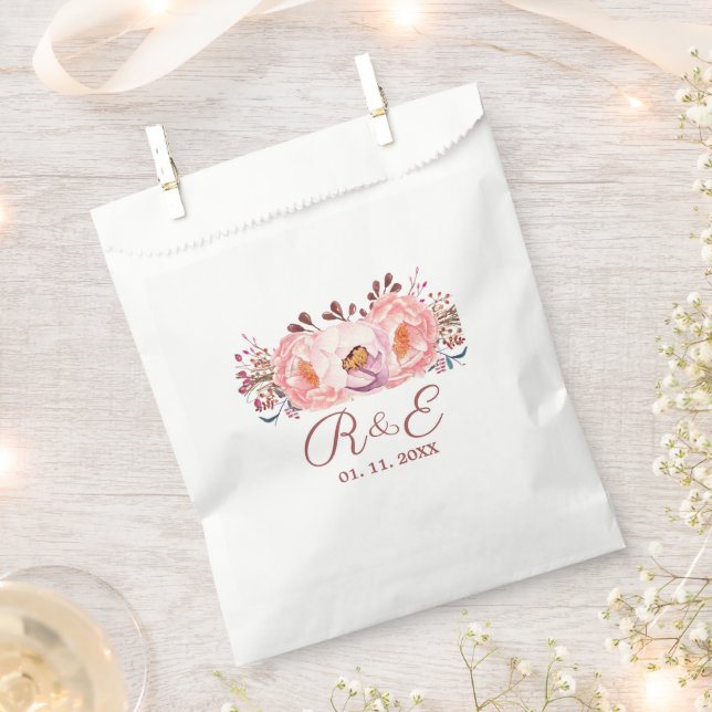 Blush Floral Personnalisé Mariage Favour Sacs (Coupé)