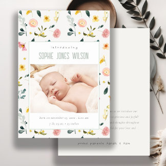 Blush Floral Photo Baby Girl Faire-part de naissan
