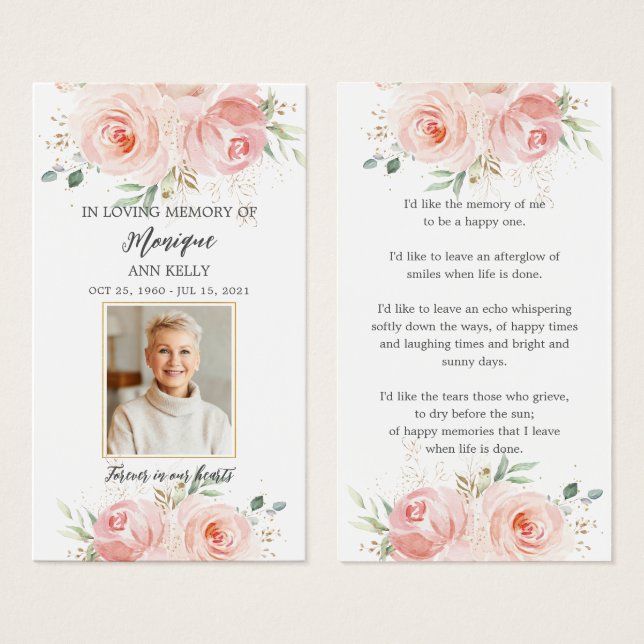 Blush Floral Photo Funeral Signet (Devant & derrière)