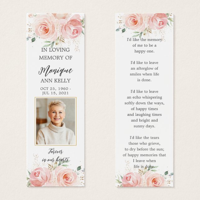 Blush Floral Photo Funeral Signet (Devant & derrière)