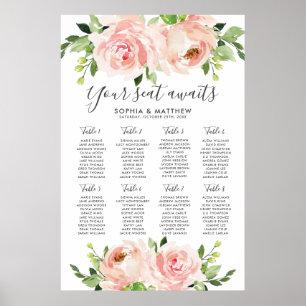Blush Floral Pink Flowers Wedding Seating Chart Poster