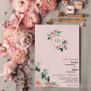 Blush Floral Pink Monogram Weditation Einladung