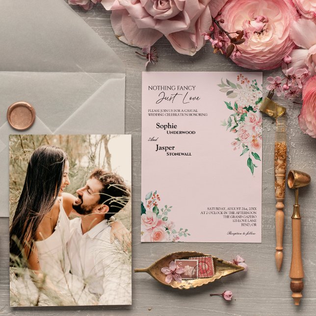 Blush Floral Pink Nichts Extravagantes Foto Hochze Einladung (Von Creator hochgeladen)