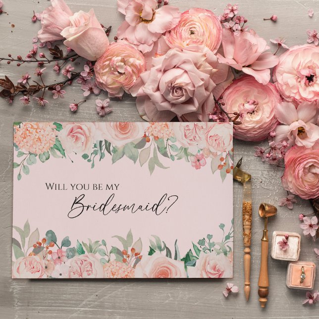 Blush Floral Pink Wedding Bridesmaid Vorschlag Einladung (Von Creator hochgeladen)