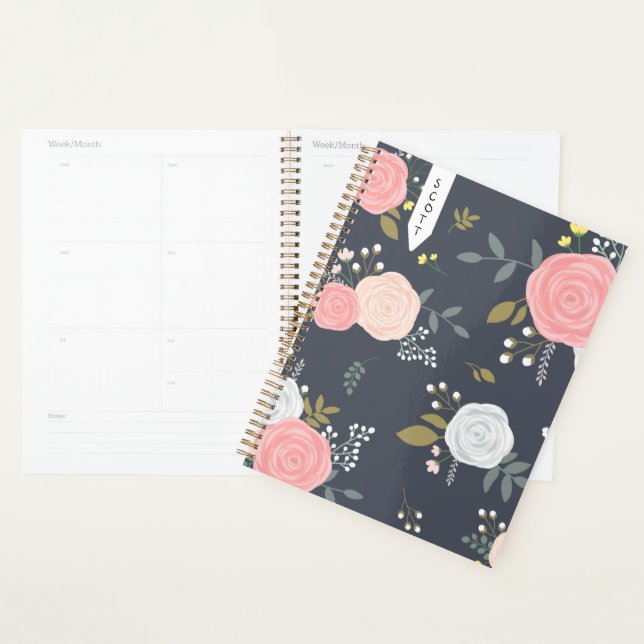 Blush Floral planner with personalized name (Devant avec enveloppe)