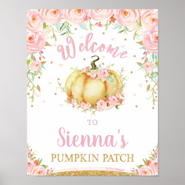 Blush Floral Pumpkin Birthday Pumpkin Patch Sign Poster (Vorne)