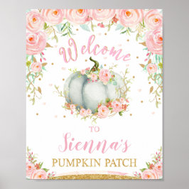 Blush Floral Pumpkin Birthday Pumpkin Patch Sign Poster