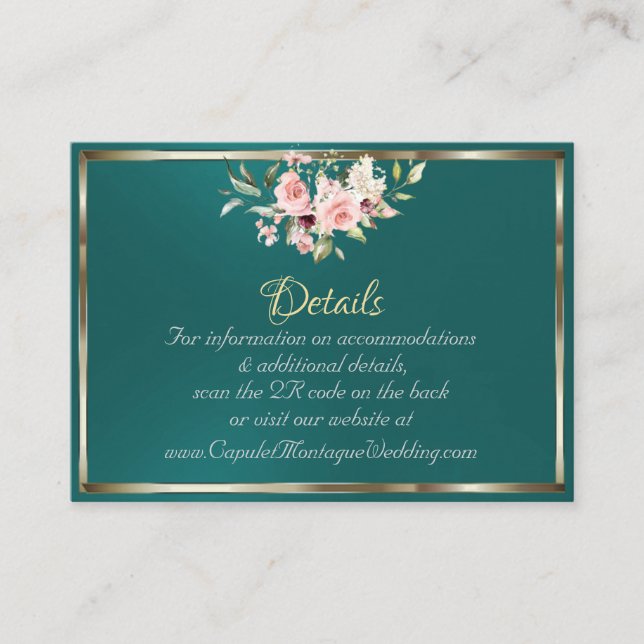 Blush Floral, QR Code - Teal Begleitkarte (Vorderseite)