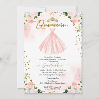 Blush Floral Quinceanera Einladung Bilingual