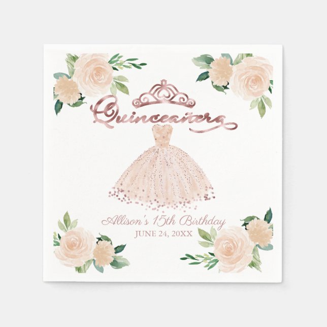 Blush Floral Quinceanera Serviette (Vorderseite)