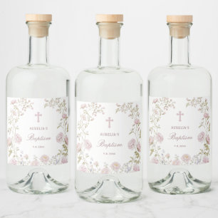 Blush Floral Rahmen Taufe Alkoholflaschenetikett
