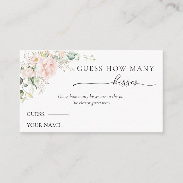 Blush Floral Rate wie viele Küsse Begleitkarte (Vorderseite)