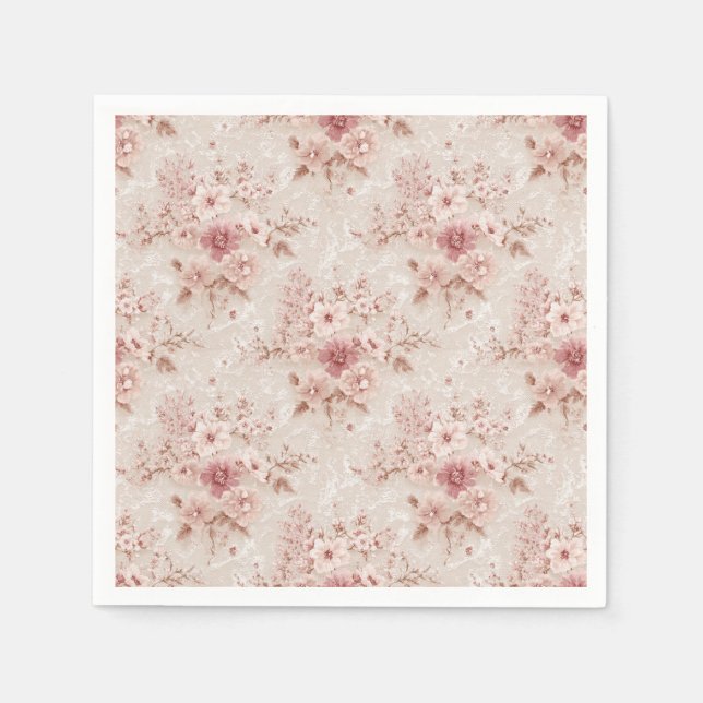 Blush Floral Romantic Lace-Inspired Paper Napkin Serviette (Vorderseite)