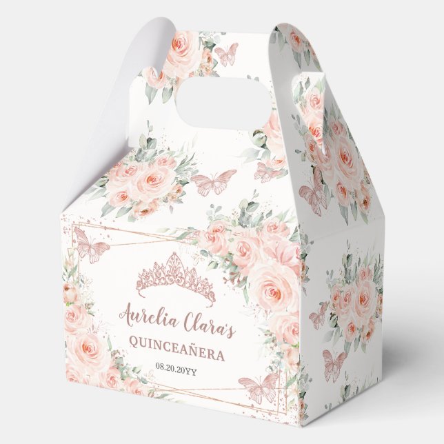 Blush Floral Rose Butterfliegen Quince XV Geburtst Geschenkschachtel (Vorderseite)