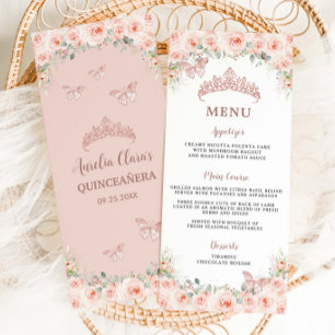 Blush Floral Rose Gold Quinceanera Menu Anniversai