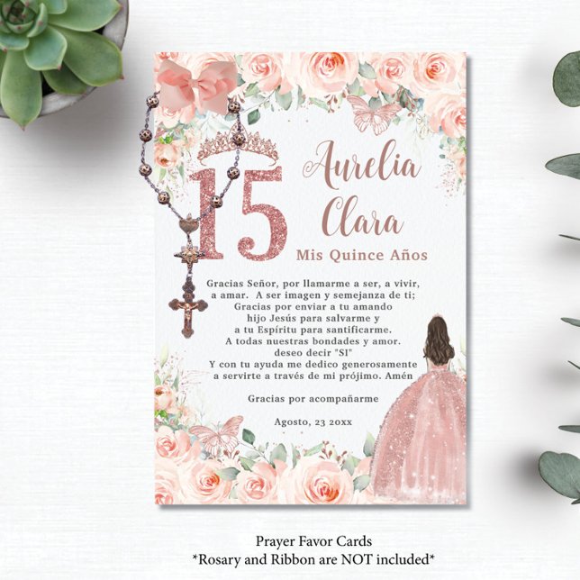Blush Floral Rose Gold Quinceñera 15 Gebet Karte (Von Creator hochgeladen)