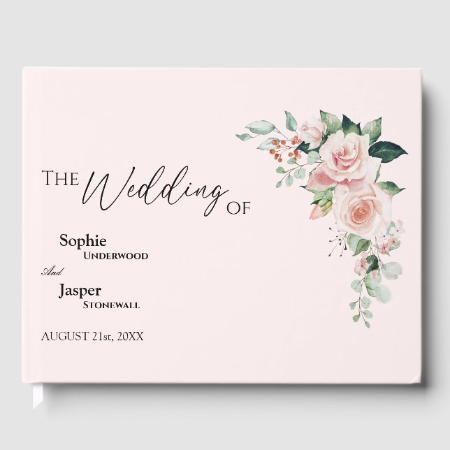 Blush Floral rose Mariage livre d'hôtes (Recto)