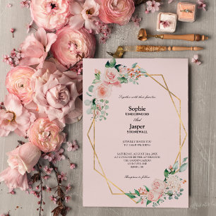 Blush Floral rose simple Faire-part de mariage