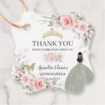 Blush Floral Sage Green Gold Quinceanera Sweet 16