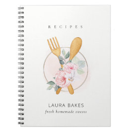 Blush Floral Spoon Gabel Bäckerei Catering Rezept Notizblock
