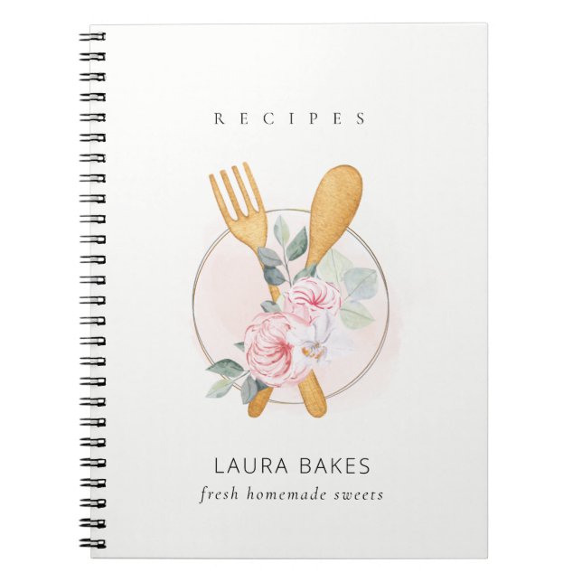 Blush Floral Spoon Gabel Bäckerei Catering Rezept Notizblock (Vorderseite)