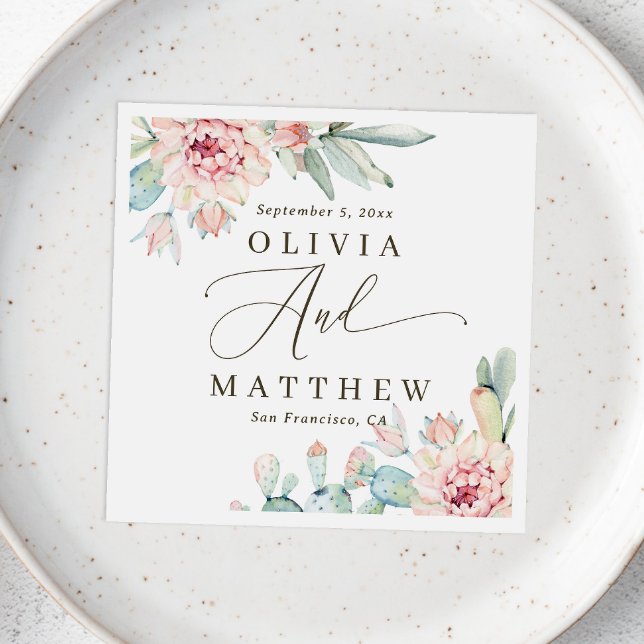 Blush Floral Succulent Wedding | Botanische Wüste Serviette (Von Creator hochgeladen)