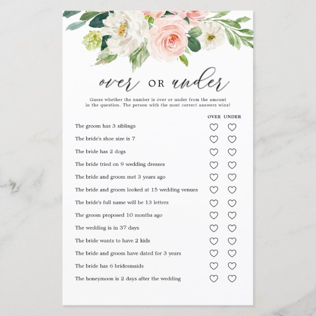 Blush Floral sur ou sous la Fête des mariées carte (Devant)