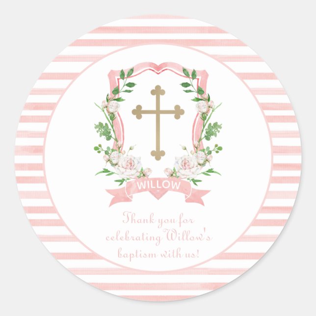 Blush Floral Taufe Vielen Dank Runder Aufkleber (Vorderseite)
