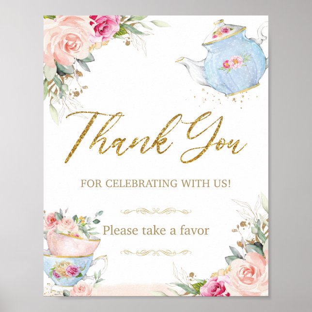 Blush Floral Tee Gastgeschenke Baby Brautparty Poster (Vorne)