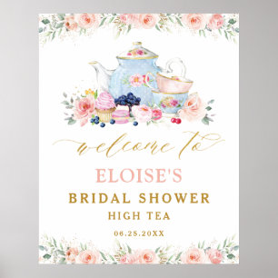 Blush Floral Tee Party Bridal Baby Dusche Empfang Poster