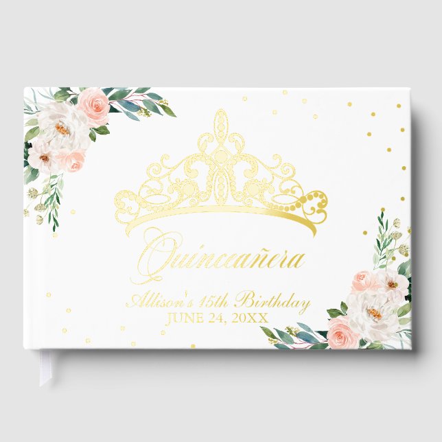 Blush Floral Tiara Quinceanera Gästebuch (Vorderseite)